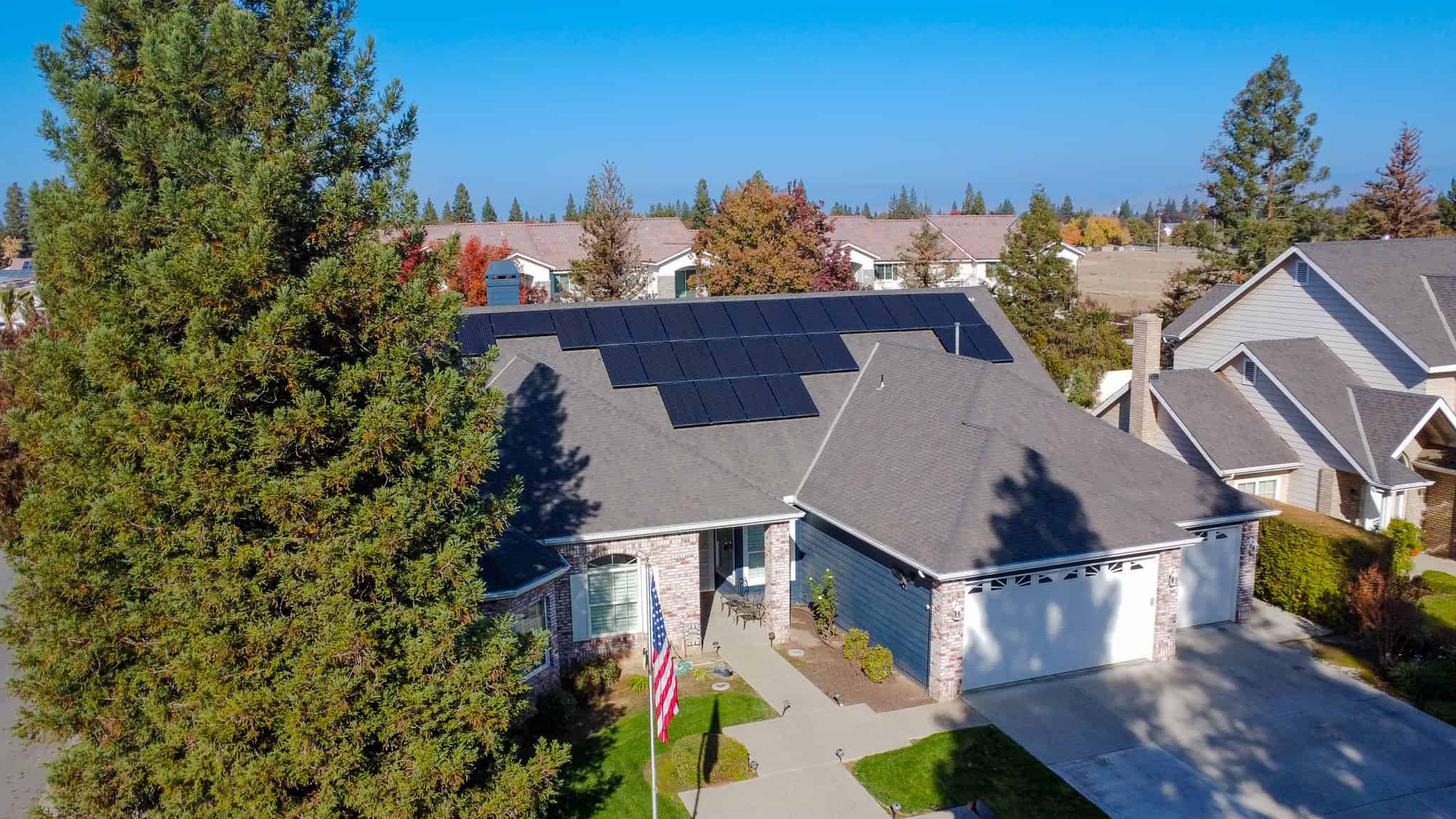 aerial shot of a customer's home with solar panels