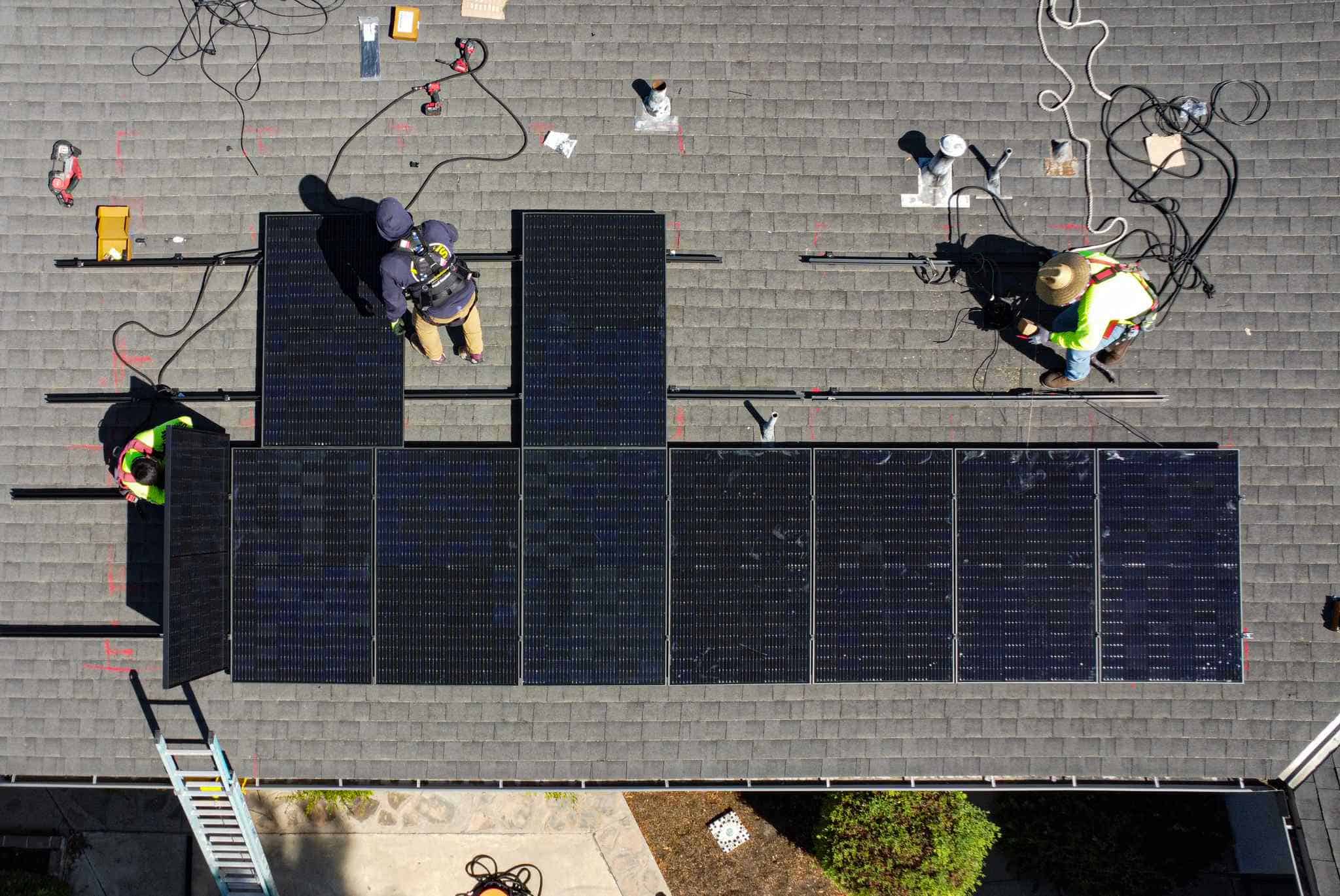 solar installation on roof in process