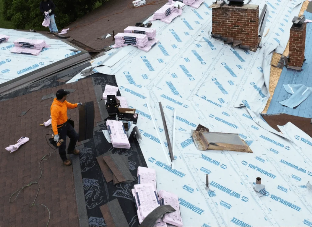 roofer services being performed on a home