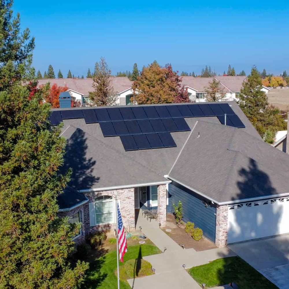 aerial shot of a customer's home with solar panels